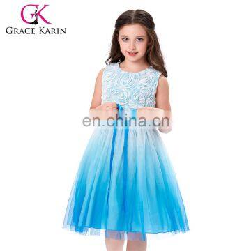 Grace Karin Tulle Netting Rosette Flower Girl Dress Sky Blue Princess Bridesmaid Wedding Pageant Girls Party Dress CL010438-2