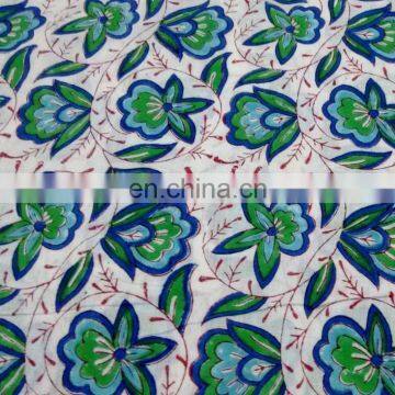 Indian Floral Cotton Hand Block Printed Jaipuri Sanganeri Handmade Fabric