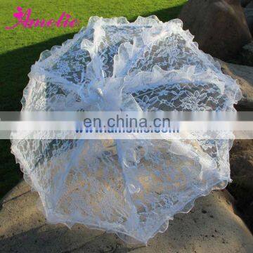 A0201 48cm White Pink Color Wholesale Cheap Lace Wedding Parasol Umbrella