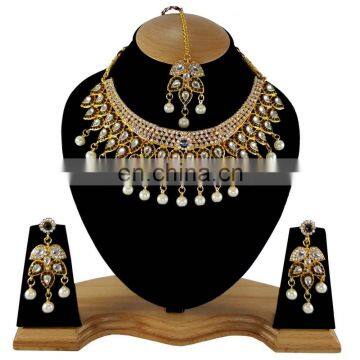 Black Gold Plated Indian Handmade Ethnic Party wear Kundan Zerconic Necklace set Color