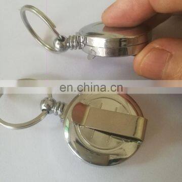 custom silver plastic chrome plated badge reel with keychain ring