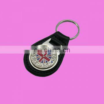 custom metal genuine leather car keychain with england flag