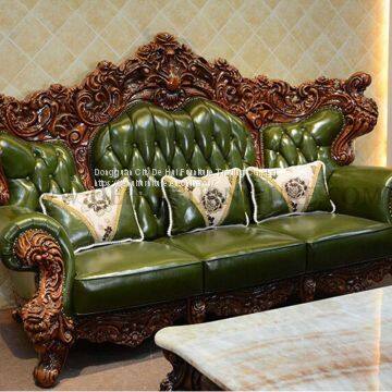 Green leather solid wood sofa