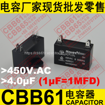 450VAC 4uF CBB61 capacitor for air conditioner compressor capacitor