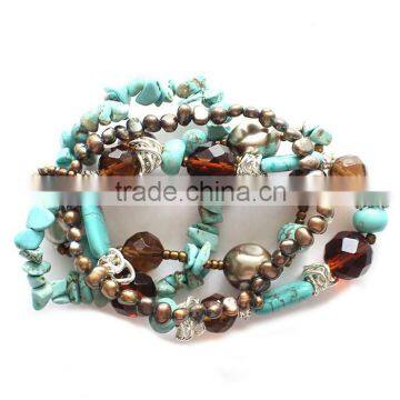 High quality handmade multilayer beaded turquoise bracelets for women wholesale vogue pearl jewelry