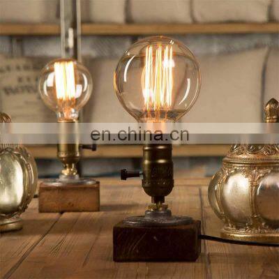Antique Metal Table Lamp Solid Wood Base Led Desk Lamp Hotel Decoration Edison Bulb Desk Lamp E27
