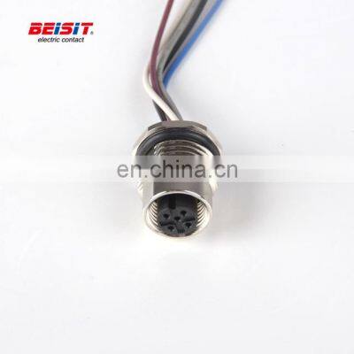 M12 Power Circular Connector Panel Connector, Female Thread, Front Mount