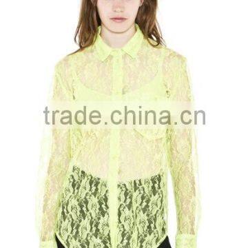 Woman's Grunge Inspired Shirt in Sheer Lace With Chest Pocket, Hidden Front Buttons and Straight Fit