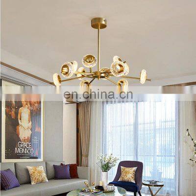 Art Deco Glass Copper Chandelier Dining Living Room Ceiling Hanging Lamp Gold Finish LED Pendant Light