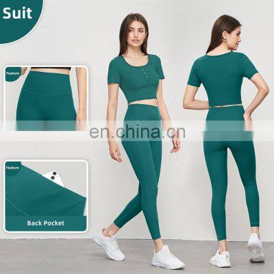 Ribbed Yoga Breathable Leggings With Back Pocket Wholesale High Waist Yiwu Sports Pants