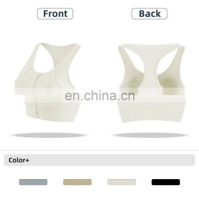 New Arrival Front Zip Sports Quick Dry Gym Bras Women Racer Back High Impact Yog Tops
