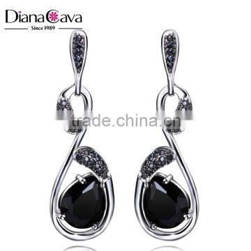 Daily Wear Casual Style Silver Pins Jet Black Cubic Zirconia Party Jewelry Drop Earrings