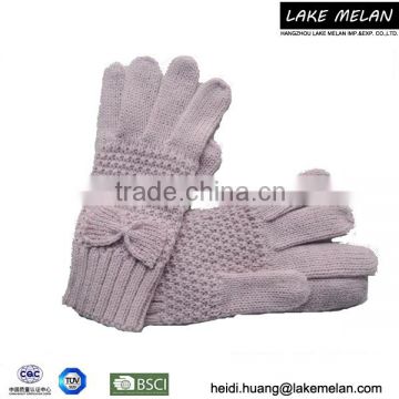 Hot Selling Acrylic/Lurex Knitted Lady's Glove With Bowknot LMHD-095