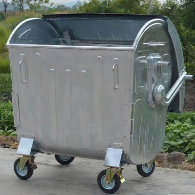 European Standard 1100-liter Galvanized Sheet Trash Can Trade Export-type Metal Trash Can photo-1