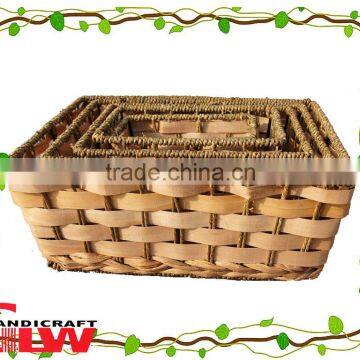 Seagrass and wood chip storage basket,set of 5