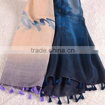 Hot Popular Latest Tie Dye Printing Ombre Tassel Muslim Women Head Hijab Scarf