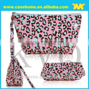 Nylon Cosmetic bag with zipper and wrist fashion leopard cosmetic bag for women