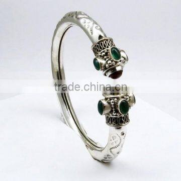 Green Onyx & Carnelian !! Free Size 925 Sterling Silver Bangles, Silver Jewellery, Sterling Silver Jewellery