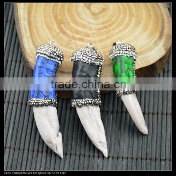 LFD-0049P ~ Wholesale Druzy Mixed Color Snakeskin Horn Pendants , Pave Rhinestone Crystal Charms Necklace Pendant Jewelry Maki