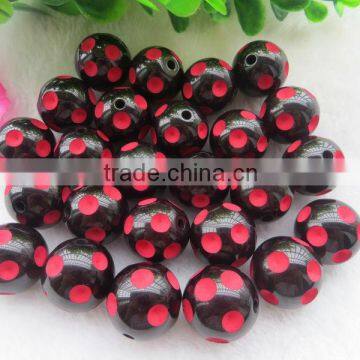 Fashion Large Big Size Polka Dot Beads, 20MM Round Acrylic Resin Dip Dot Beads, Black Halloween Rec dot Resin Beads for Jewelry