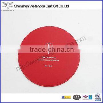 Promotion red round PU leather mouse pad with silk print logo