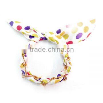 Cute Multi-printed rabbit ear hair tie decorated metal chain