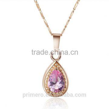 New Fashion 18K Gold Filled Pink Kundan Zircon Gems Necklace Earrings Jewelry Set photo-2