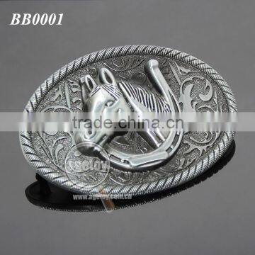 3D Horseshoe Shaped Zinc Alloy Plated Antique Tin Bulk Embossed Horse Metal Belt Buckle