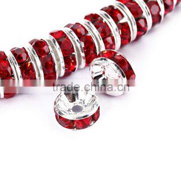 Silver Plated Light Siam Color #227 Rhinestone Jewelry Rondelle Spacer Beads Variation Color and Size 4mm/6mm/8mm/10mm