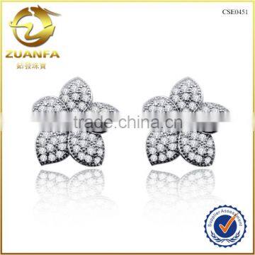 wholesale 925 sterling silver women stud earrings white cubic zirconia iced out flower earring