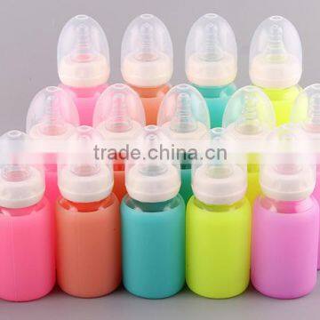 Hot Selling BPA Free Glass Milk Bottle with Colorful silicone sleeve