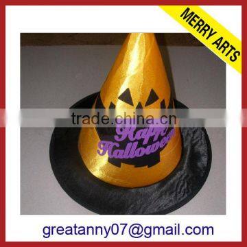 Party Felt black pirate Black and Yellow Pumpkin Face Halloween Hat with customed logo