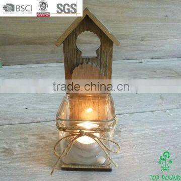 grey wood candle holder with glass holder and jellyfish
