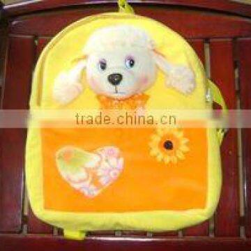 Stuffed and promotional soft dog animal toy plush knapsack with pompom for children