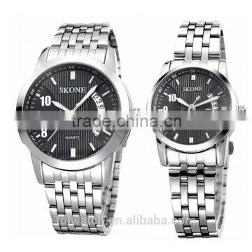 Skone 7213 Japan Movt Quartz Watch Stainless Steel Calendar couple watches