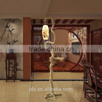 Root Carved Floor Lamp, Unique Design Wood Carved Standard Lamp with Handpainted Eggshell Ceramic Lampshade Porcelain