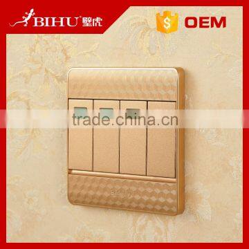 China best seller BIHU gold color flat control panel electrical sockets and switches wall light switch