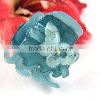 New Hair Bow Hairpin Claw Clip Bule Barrette Acryl Rhinestone