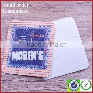 Custom printing logo cover denim adhesive label for clothing