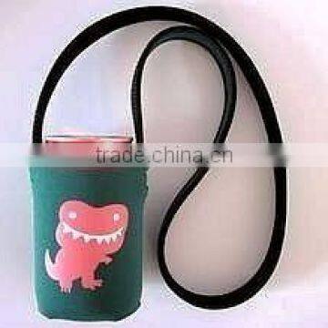 promotional insulated neoprene magnetic collapsible can cooler with hanyard