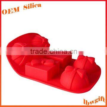 Custom red 6 hole gift shape silicone cake mold Chocolate mould FDA kitchenware