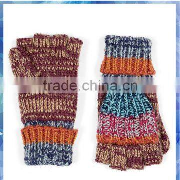 100% Acrylic spacedye stripe capped ladies knit gloves