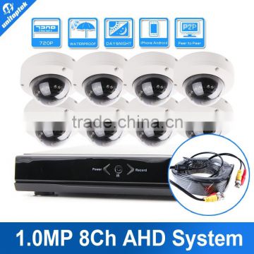 H.264 Full HD 720P AHD DVR 8 Channel With 8Pcs 1.0MP Mini Dome Security AHD Camera 8Ch CCTV DVR System Kit Mobile P2P View