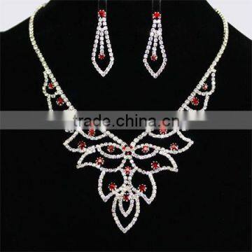 Grace Ruby Rhinestone and Sparkling Diamond Necklaces Earring Set KSHLXL-28