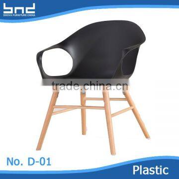 Customered disposable hollow plastic dinning plastic chair with wood legs