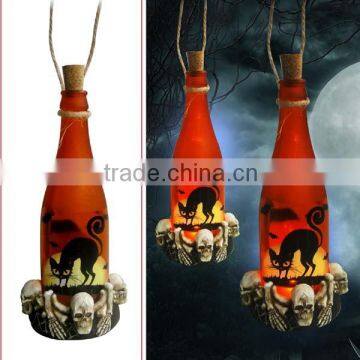 2015 Hot selling solar powered halloween decorative skull glass bottles