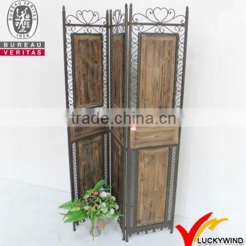 vintage handmade wooden and metal fold room divider screen