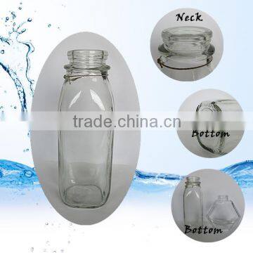 Hot sale clear empty 450ml square bulk beverage juice glass milk bottles with plastic top