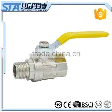 ART.1047 Zhejiang manufacturer 1/2" 3/4" nickel plated with brass ball yellow lever handle forged brass natural gas valve price
