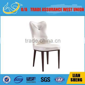 Concaved headrest dinning chair with white glossy PU covering and iron legs